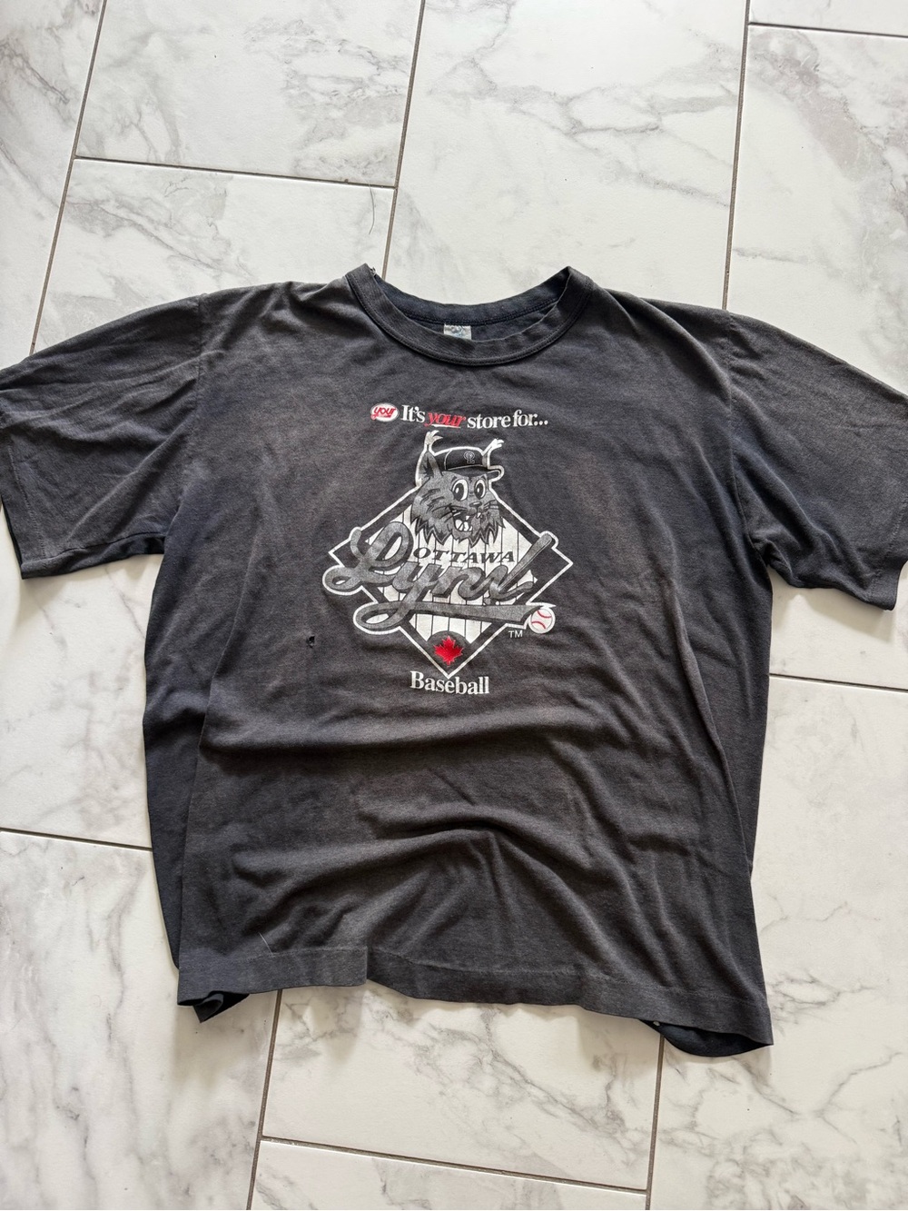 Vintage Ottawa Lynx Baseball 90’s Distressed Faded Graphic Tee - Black Size L